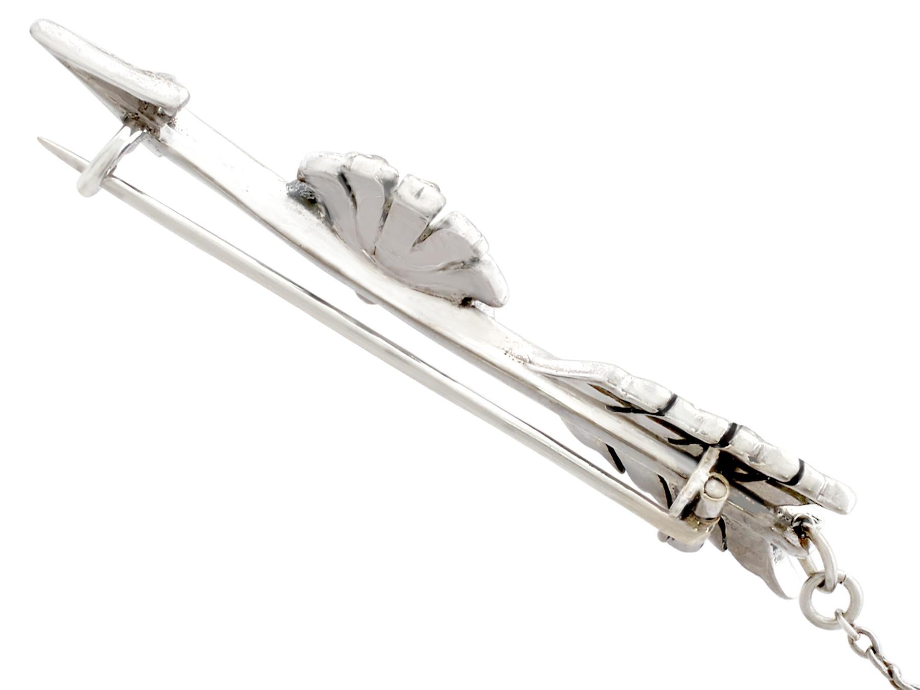 Round Cut 1900s Antique Diamond and Seed Pearl White Gold Arrow Brooch