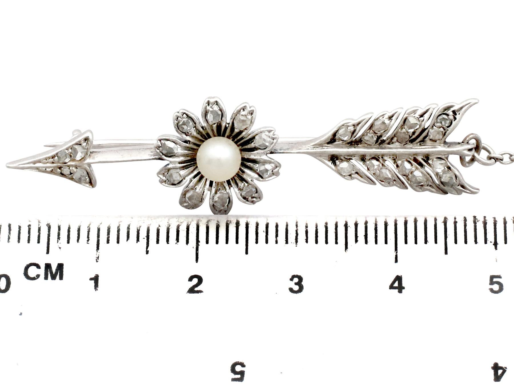 1900s Antique Diamond and Seed Pearl White Gold Arrow Brooch 2