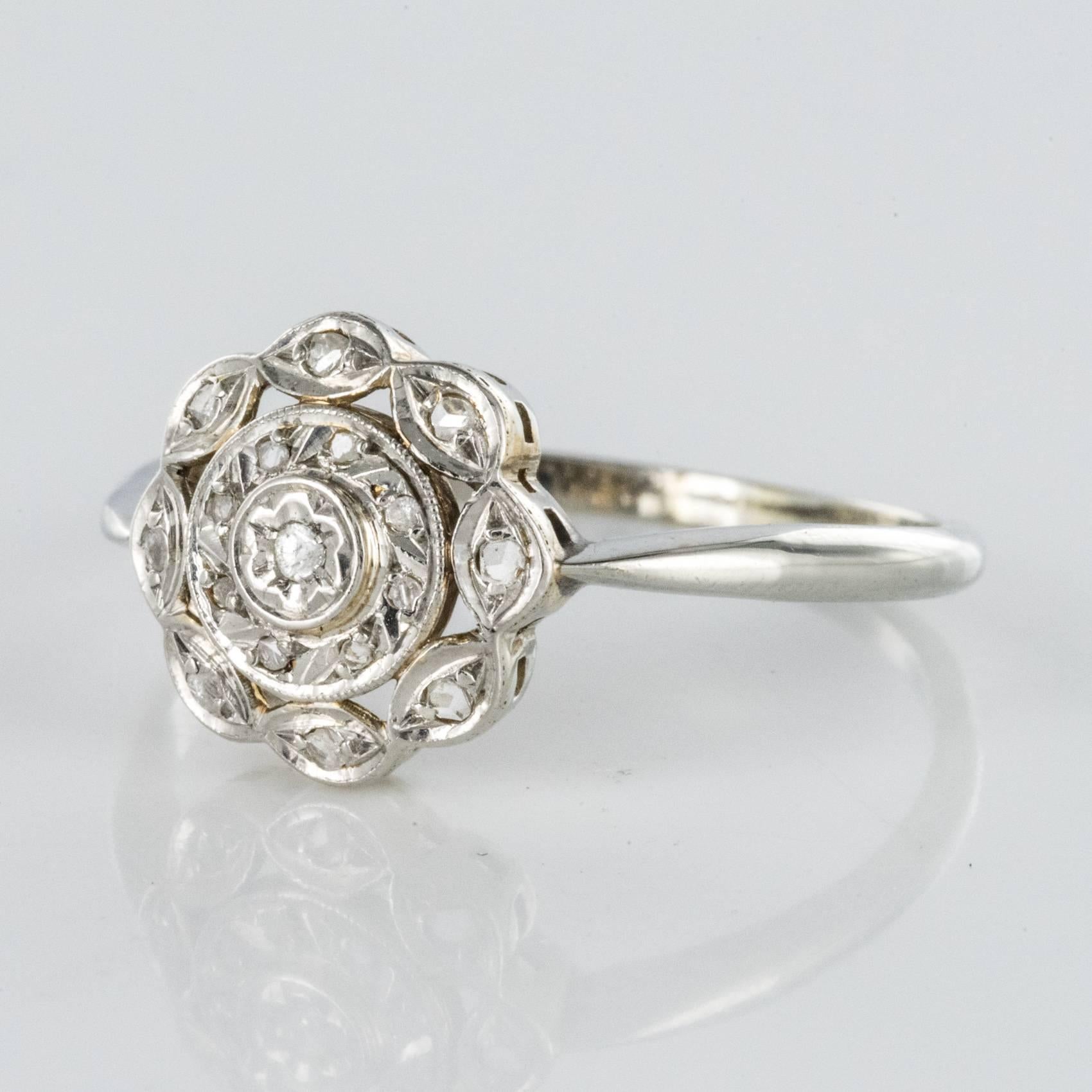 Belle Époque 1900s Antique Diamond White Gold Platinum Flower Shape Ring 