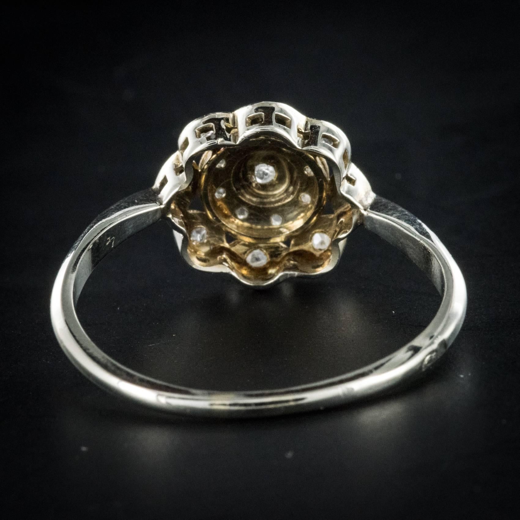 1900s Antique Diamond White Gold Platinum Flower Shape Ring  3