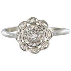 1900s Antique Diamond White Gold Platinum Flower Shape Ring 