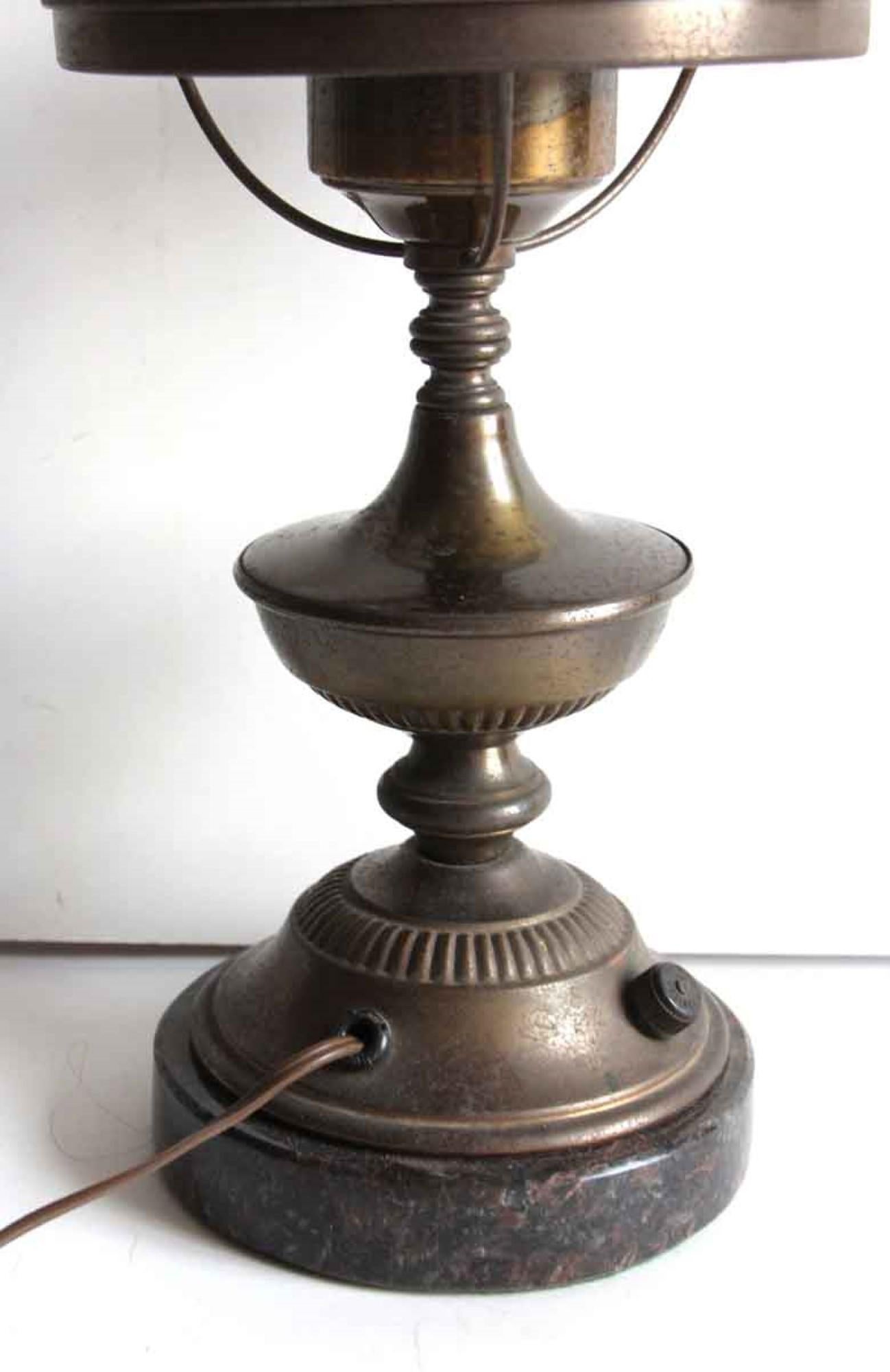 American 1900s Antique Dietz Oil Brass Table Lamp Converted to Electric with Glass Shade