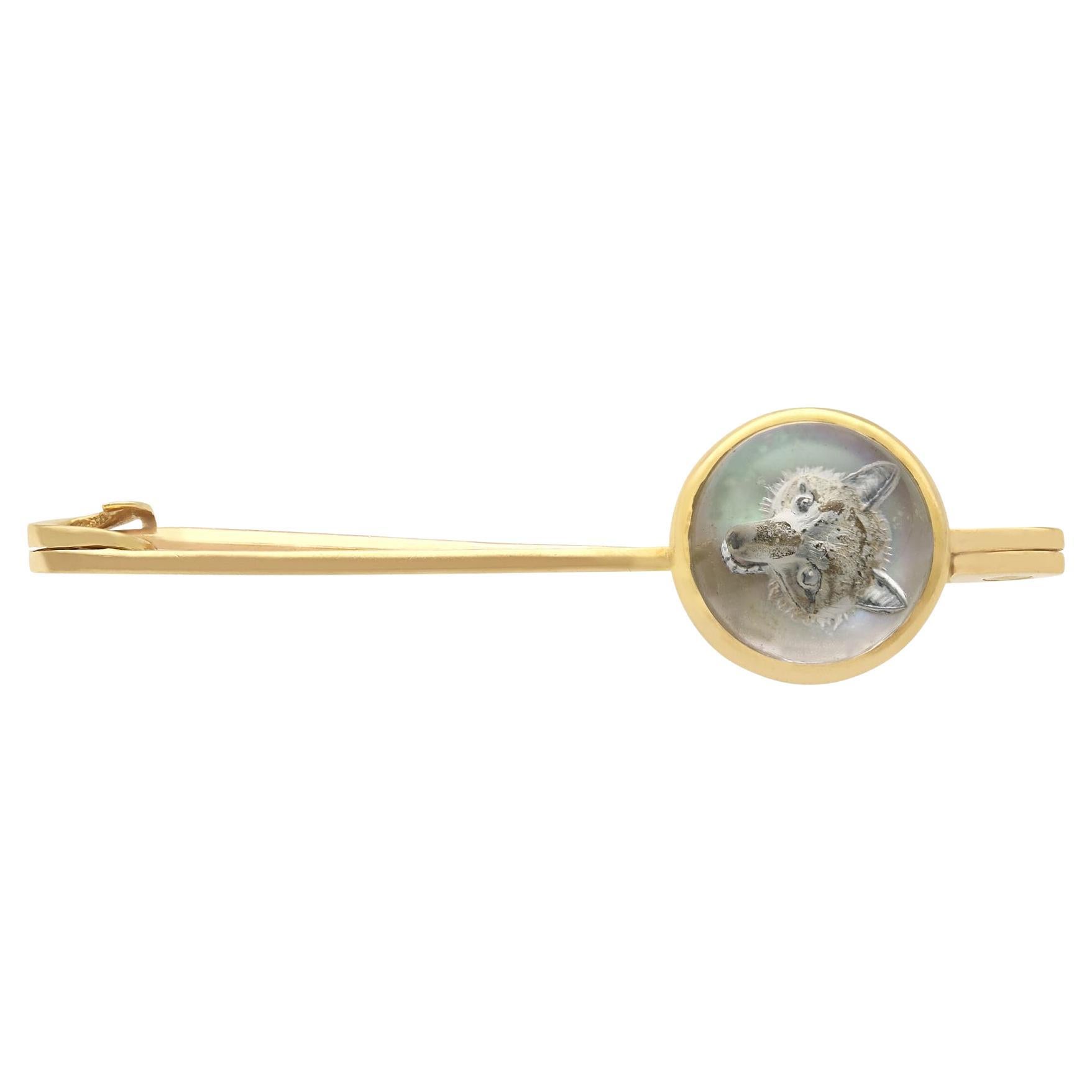 1900s Antique Essex Crystal Yellow Gold Bar Brooch For Sale