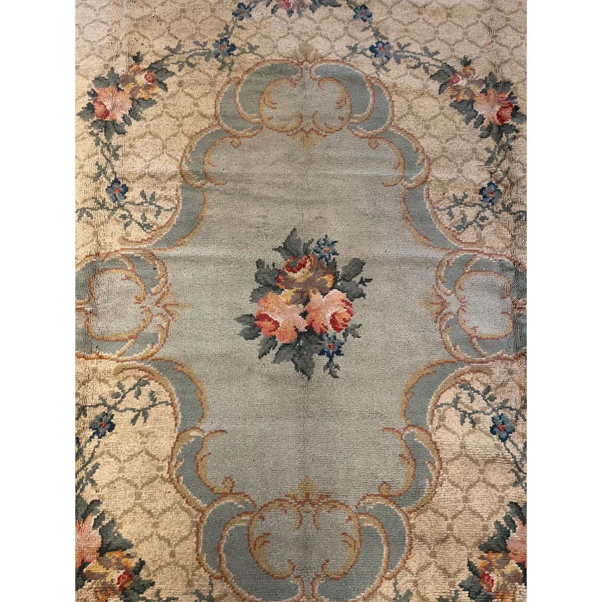 Early 20th Century 1900s Antique European Rug 13′ × 16′3″ For Sale
