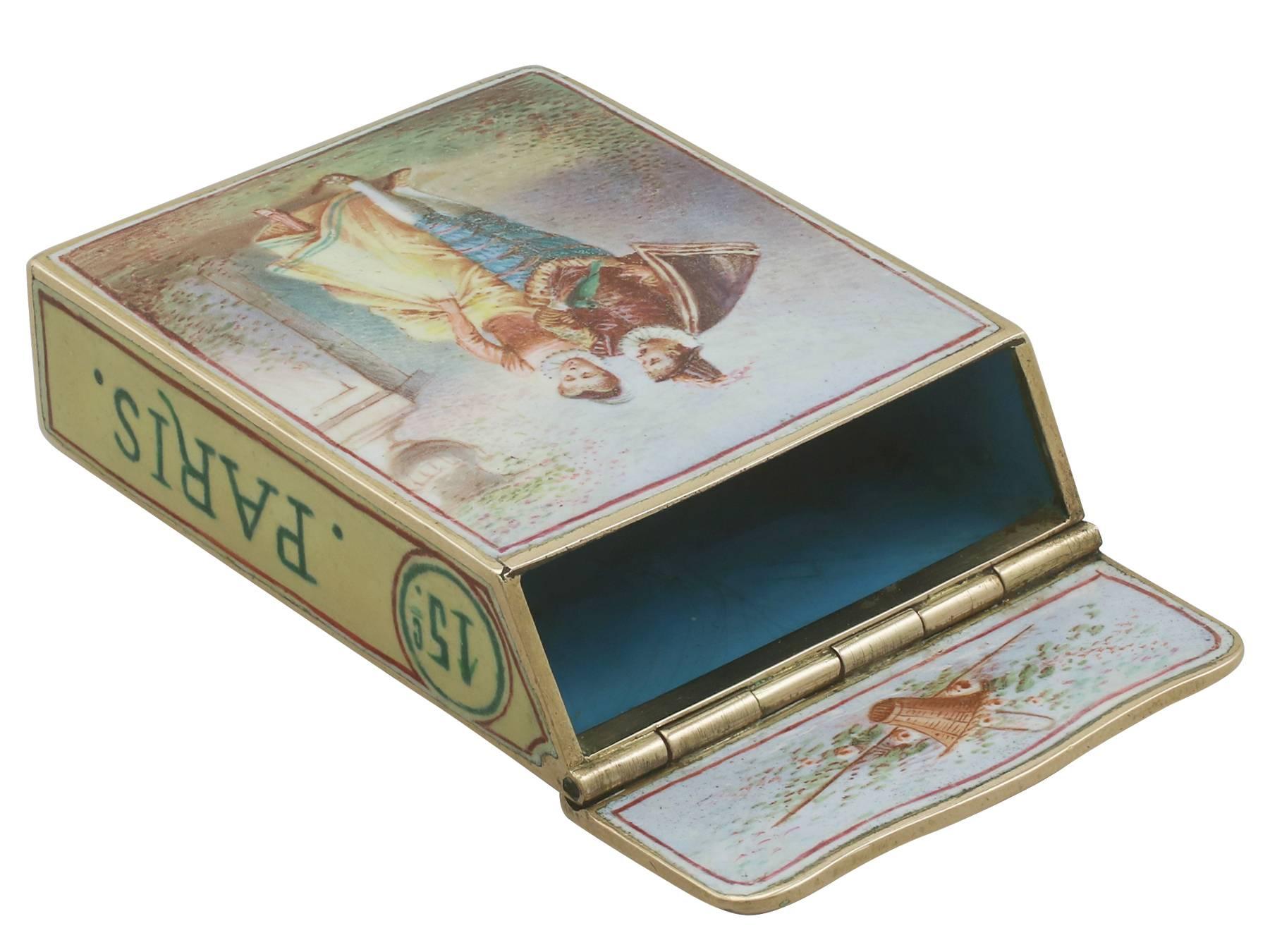 Antique French Gold and Enamel Vesta Case, circa 1900 For Sale 1