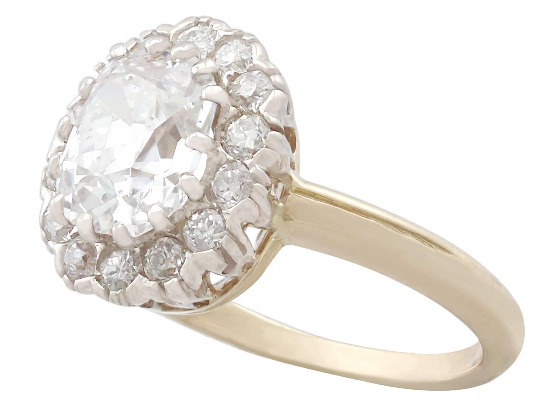 Women's 1900s Antique 2.17 Carat Diamond Yellow Gold Cluster Ring