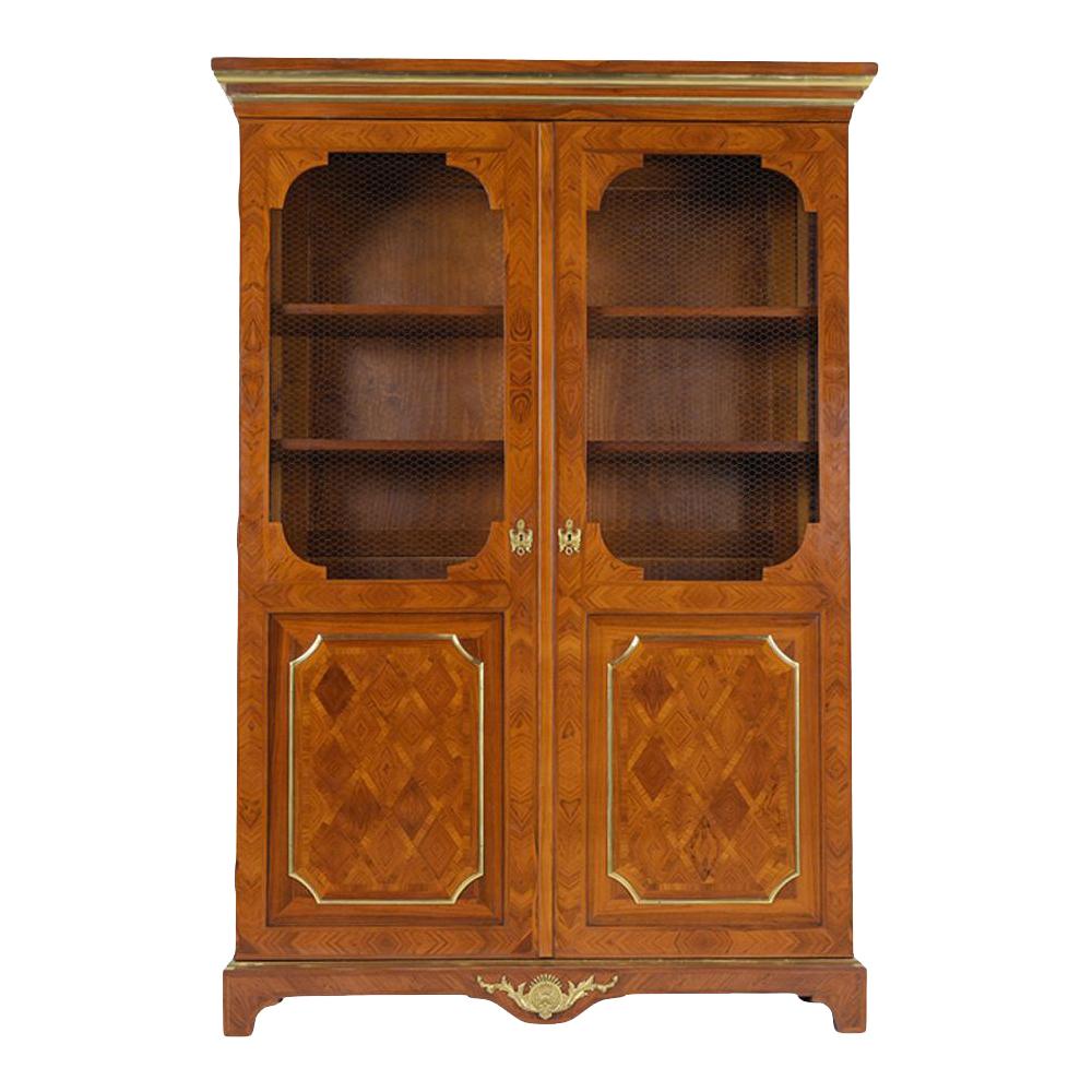 Antique French Louis XVI-Style Walnut Bookcase with Marquetry and Brass Details For Sale 6