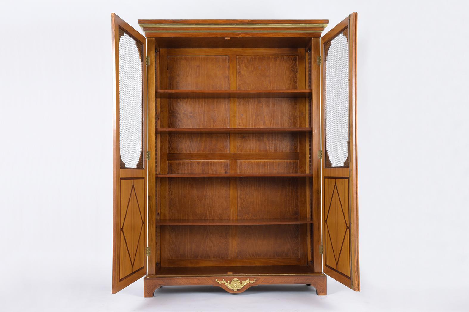 Antique French Louis XVI-Style Walnut Bookcase with Marquetry and Brass Details For Sale 2