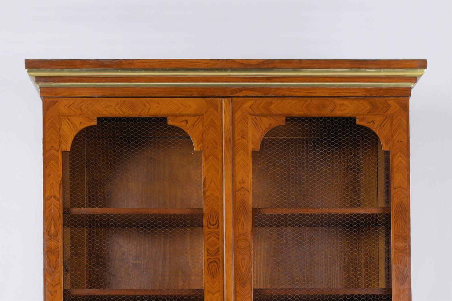 1900s Antique French Louis XVI-Style Walnut Bookcase with Marquetry Panels In Good Condition For Sale In Los Angeles, CA