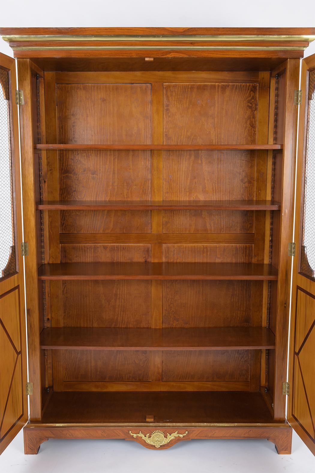 1900s Antique French Louis XVI-Style Walnut Bookcase with Marquetry Panels For Sale 2
