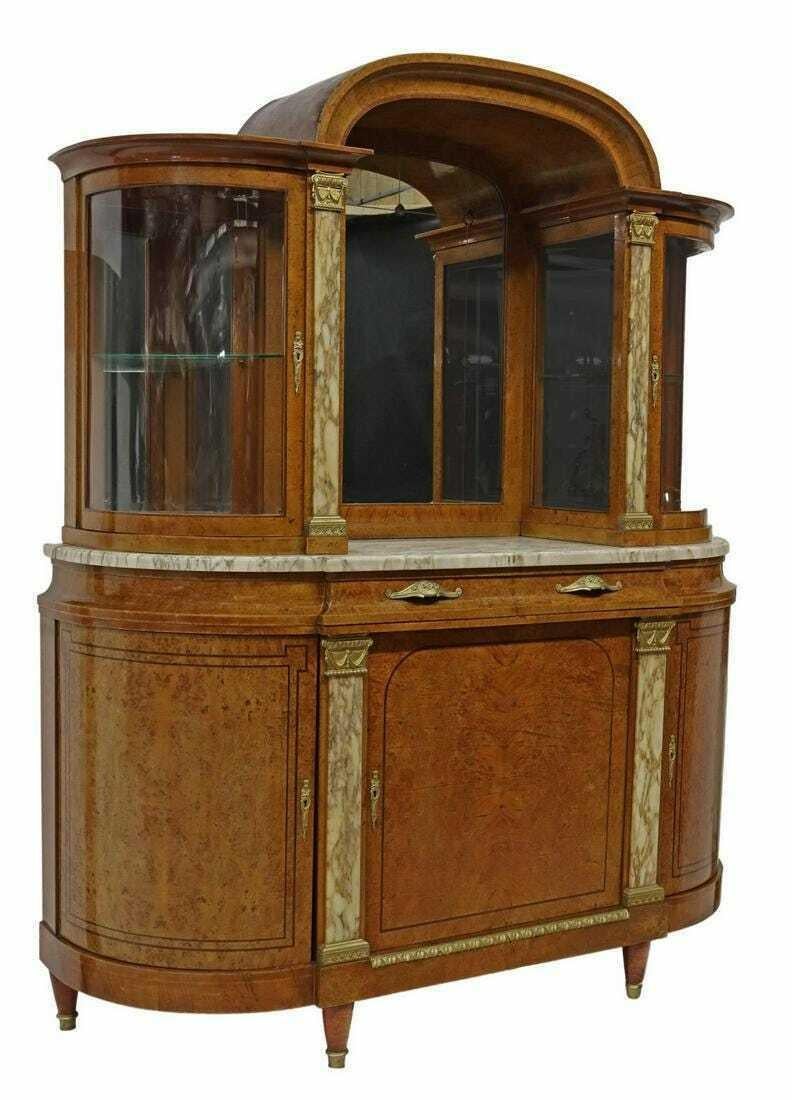 Gorgeous Antique Server, French Marble-Top Burlwood Display Sideboard,  20th Century, 1900's!!

This antique French sideboard is a stunning piece of furniture, perfect for any dining room or den. The marble-top burlwood display features glass