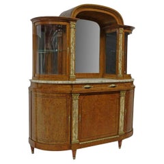 1900's Vintage French Marble-Top, Burlwood, Mirror Display Server/Sideboard