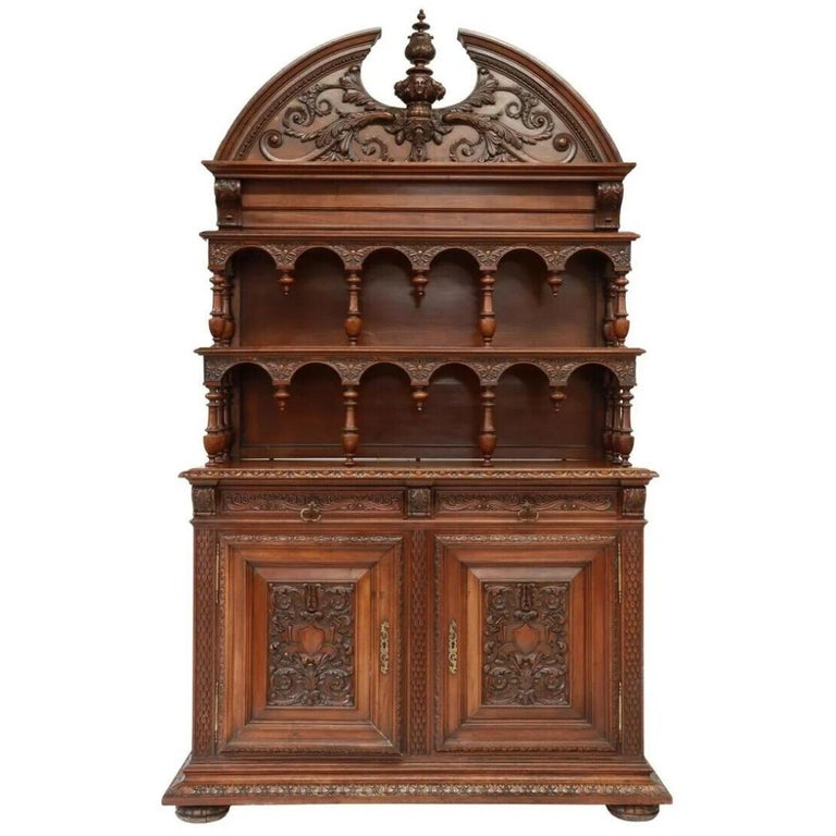 1900s Antique French Renaissance Revival Walnut Display Sideboard For ...