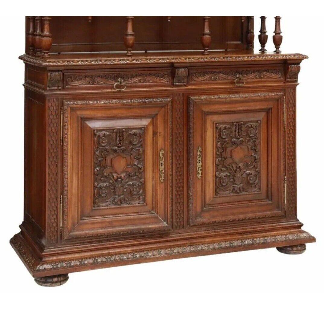 20th Century 1900s Antique French Renaissance Revival Walnut Display Sideboard