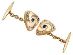 1900s Antique German Sapphire and Yellow Gold Cufflinks