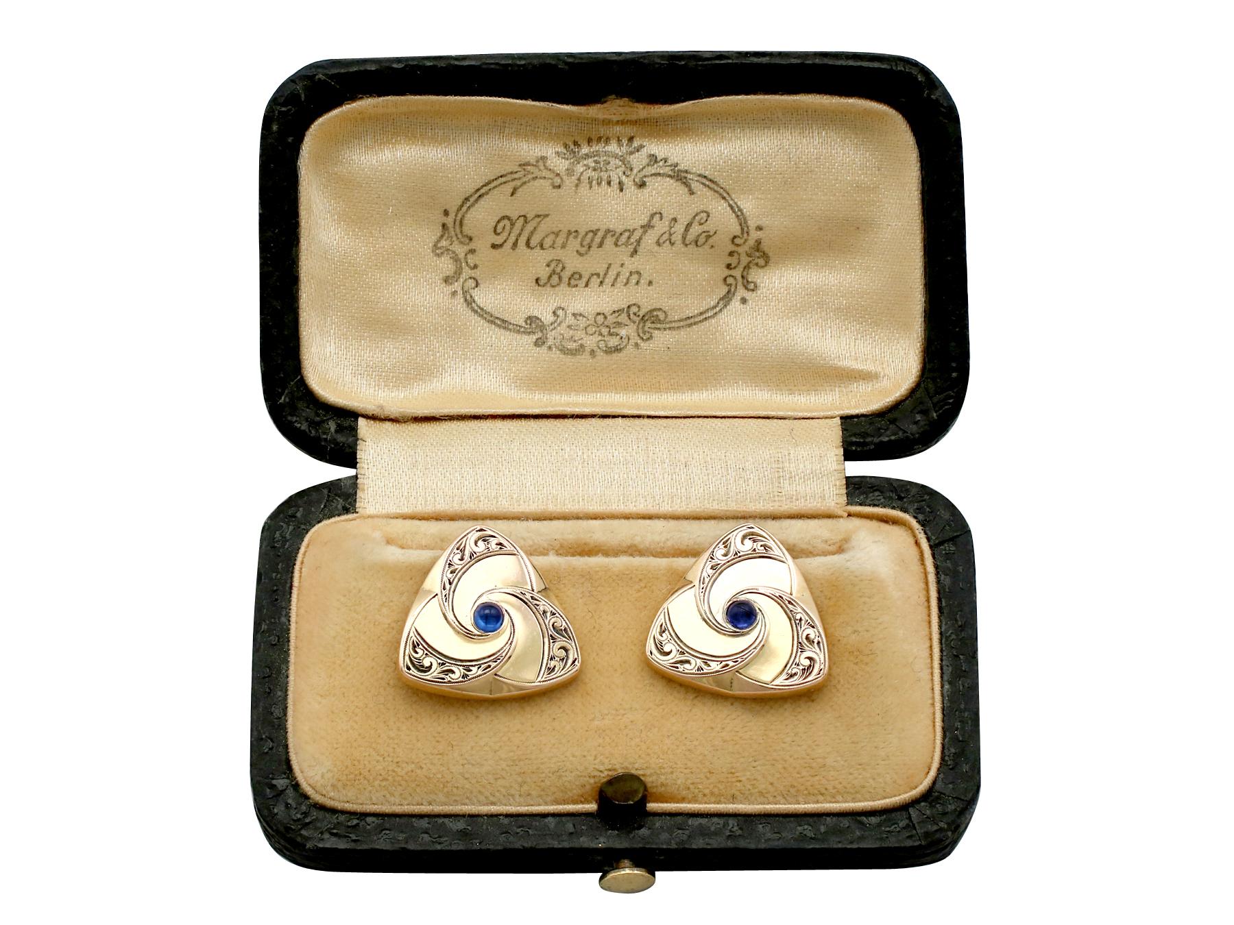 1900s Antique German Sapphire and Yellow Gold Cufflinks 4
