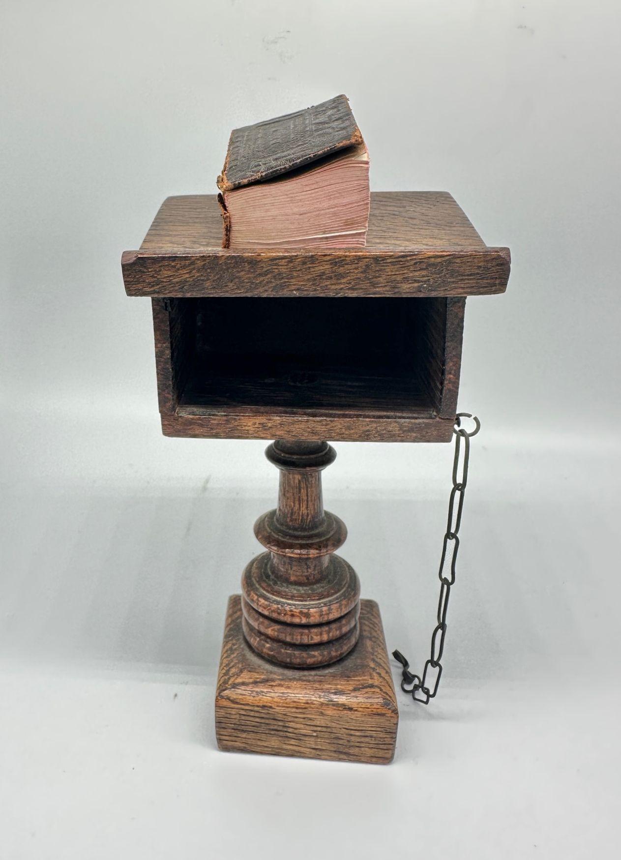 1900s Antique German Wooden Lectern and Chain with Holy Bible Printed Book In Good Condition In Van Nuys, CA