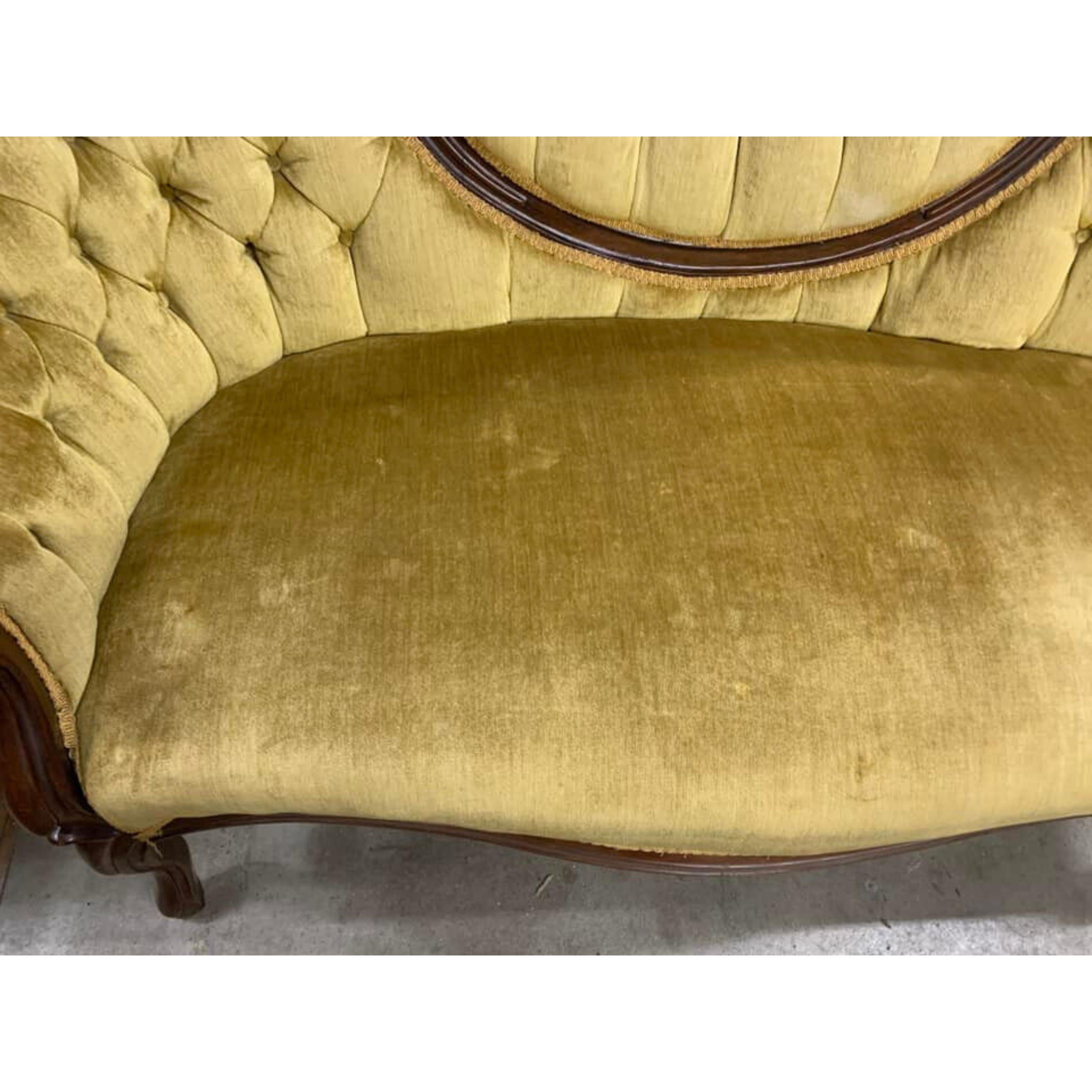 Other 1900's Antique Gold, Velvet, Tufted, Mahogany, Cameo Style Back Settee!!