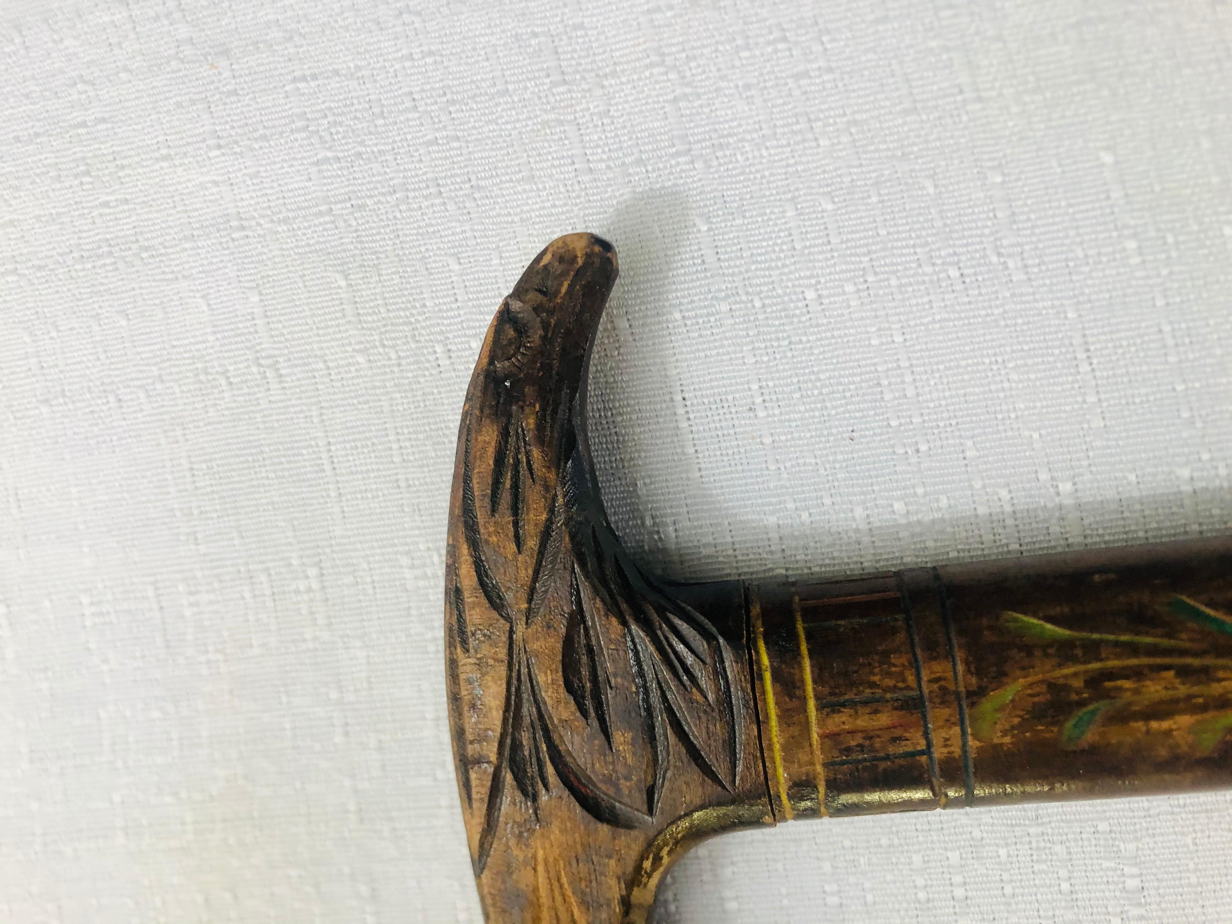 20th Century 1900s Antique Hand Carved Wooden Cane For Sale