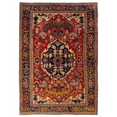 Antiquités 1900 Tapis en laine fait main Persian Heriz avec motif de médaillon