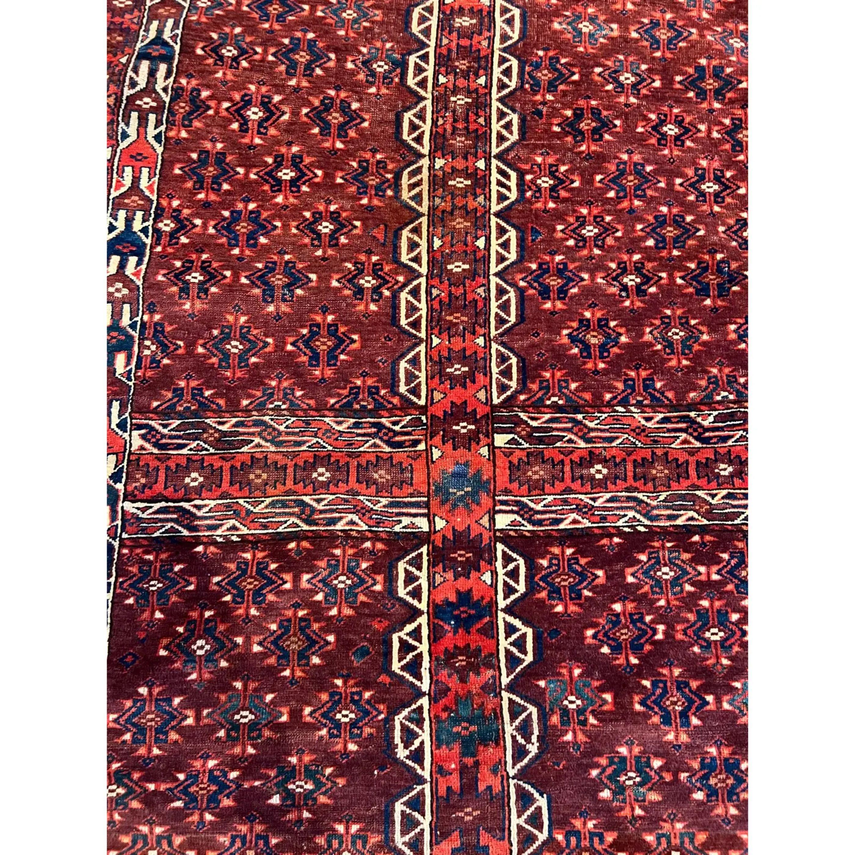 1900s Antique Hashlou Yomout Rug, handmade and hand-knotted