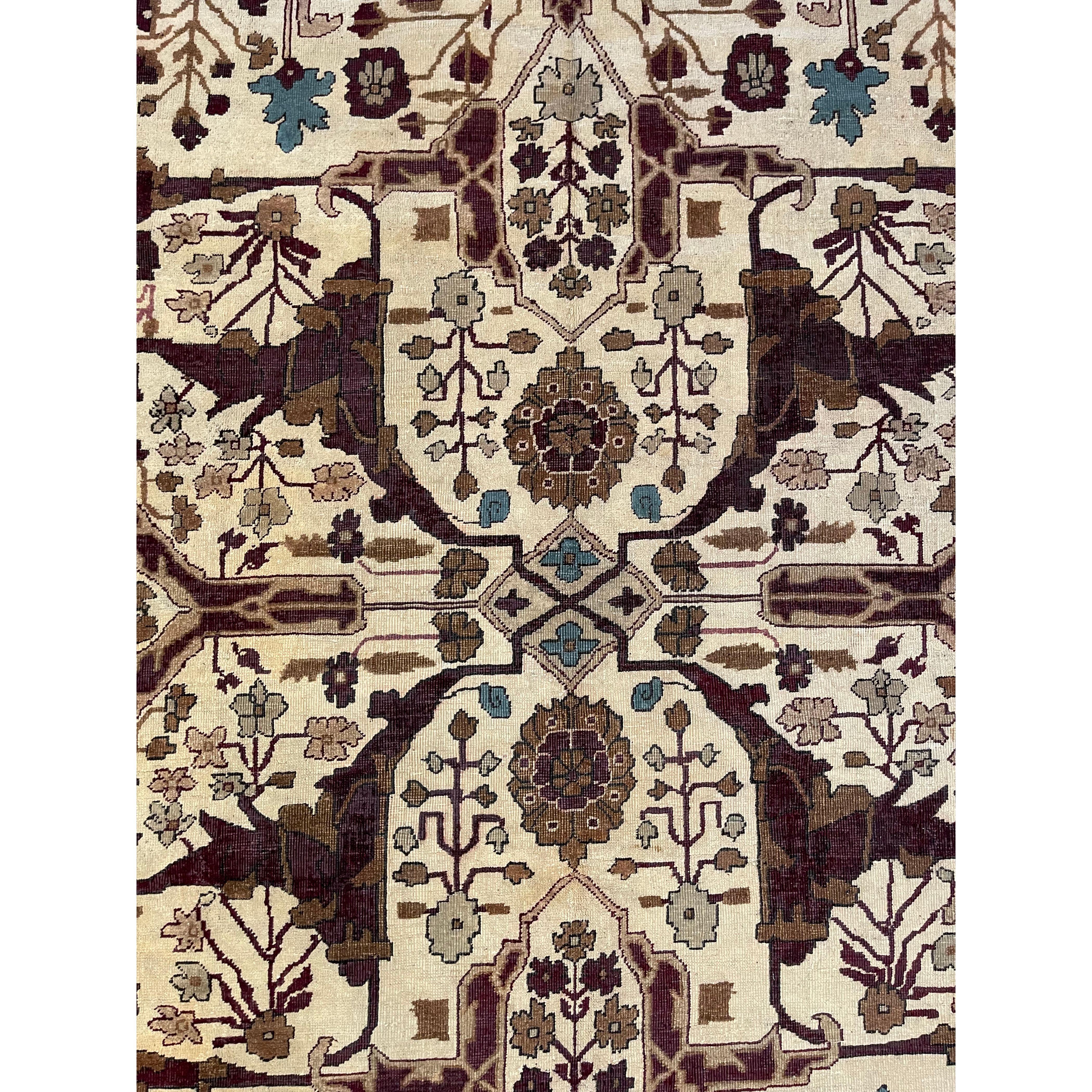 Empire 1900s Antique Indian Agra Rug - 12'5'' X 11'10'' For Sale