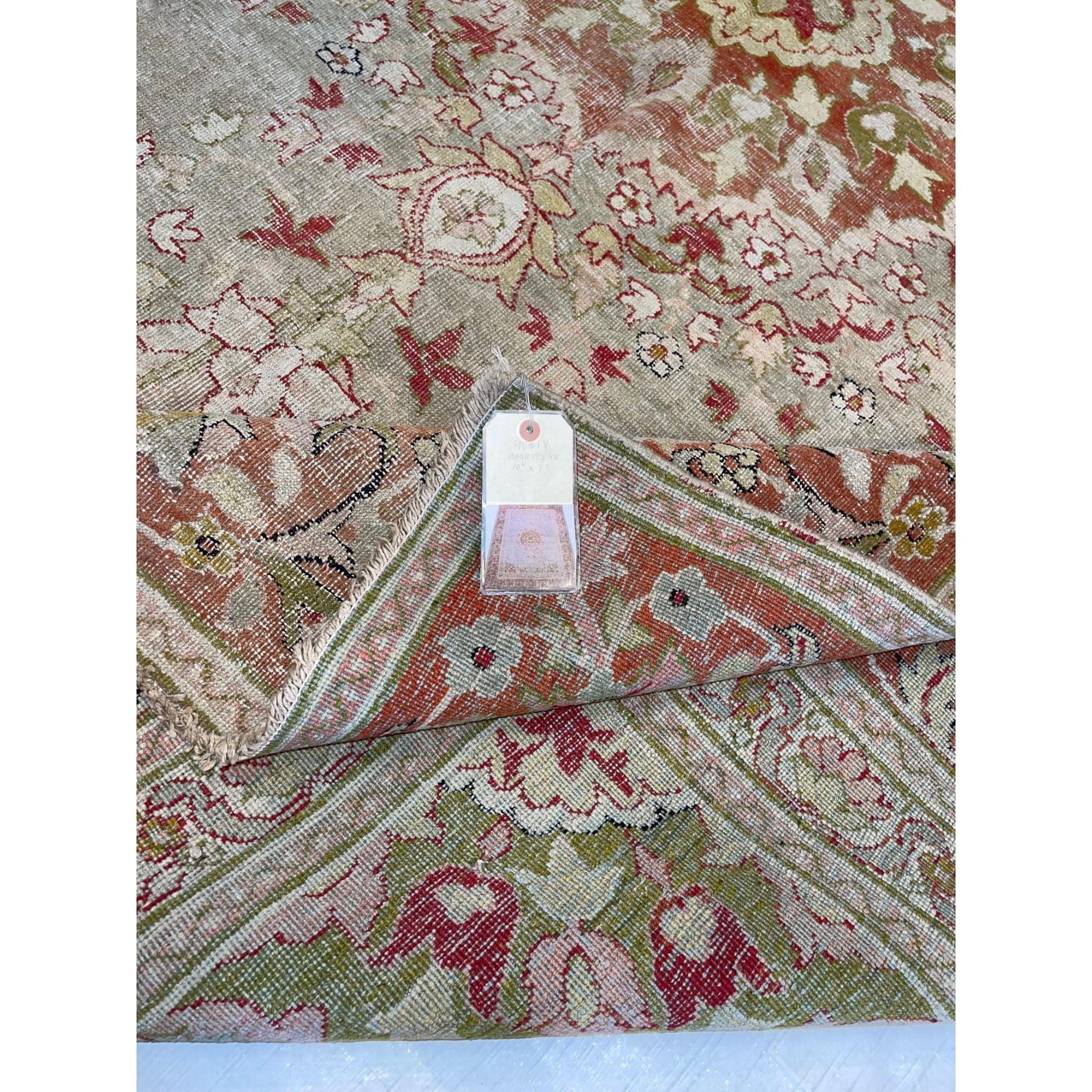 1900s Antique Indian Amritsar Rug - 10'6'' X 7'9'' In Good Condition For Sale In Los Angeles, US