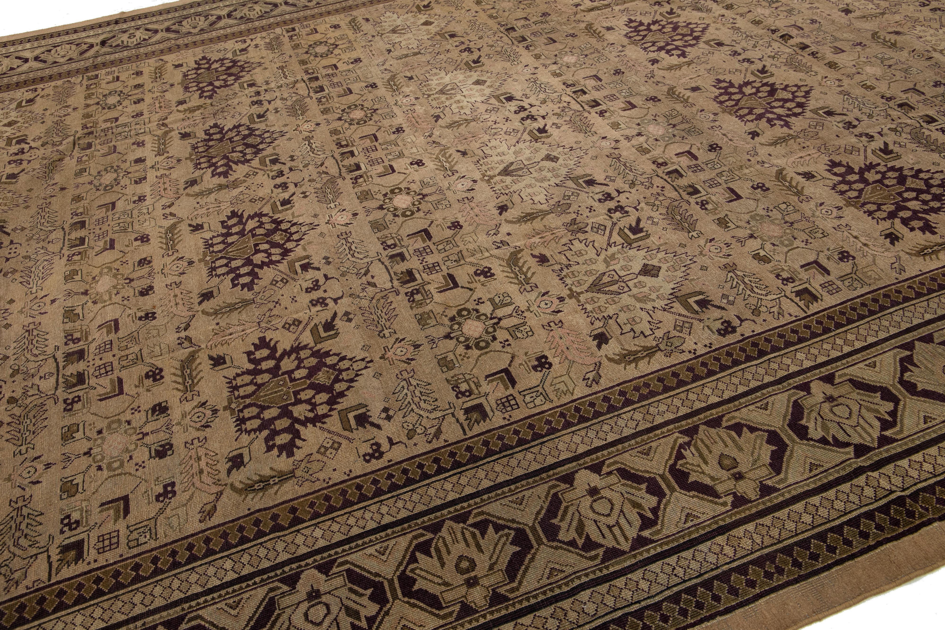 1900er Jahre Antiker indischer Amritsar Wollteppich in Brown mit Allover-Design im Angebot 2