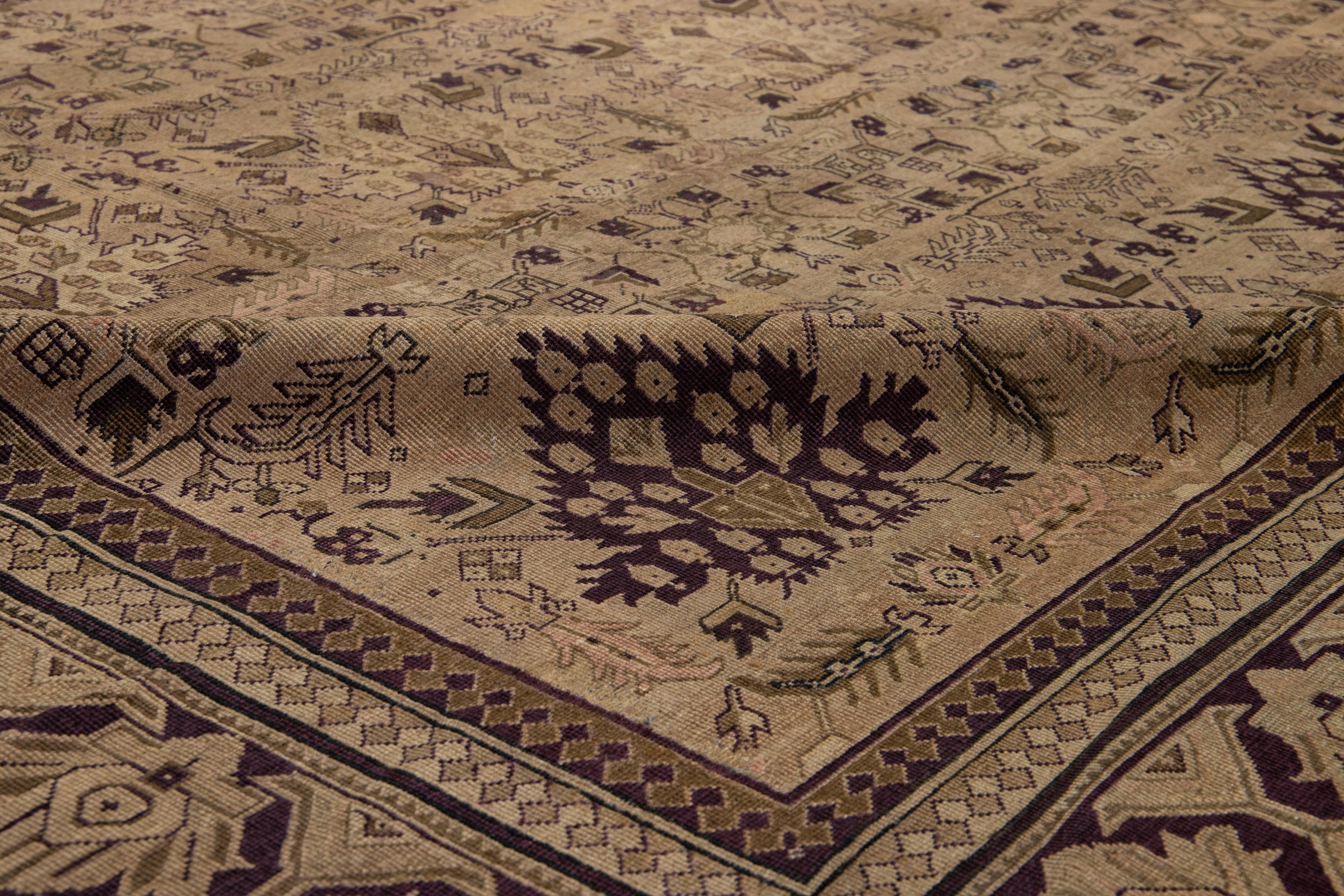 1900er Jahre Antiker indischer Amritsar Wollteppich in Brown mit Allover-Design (Handgeknüpft) im Angebot