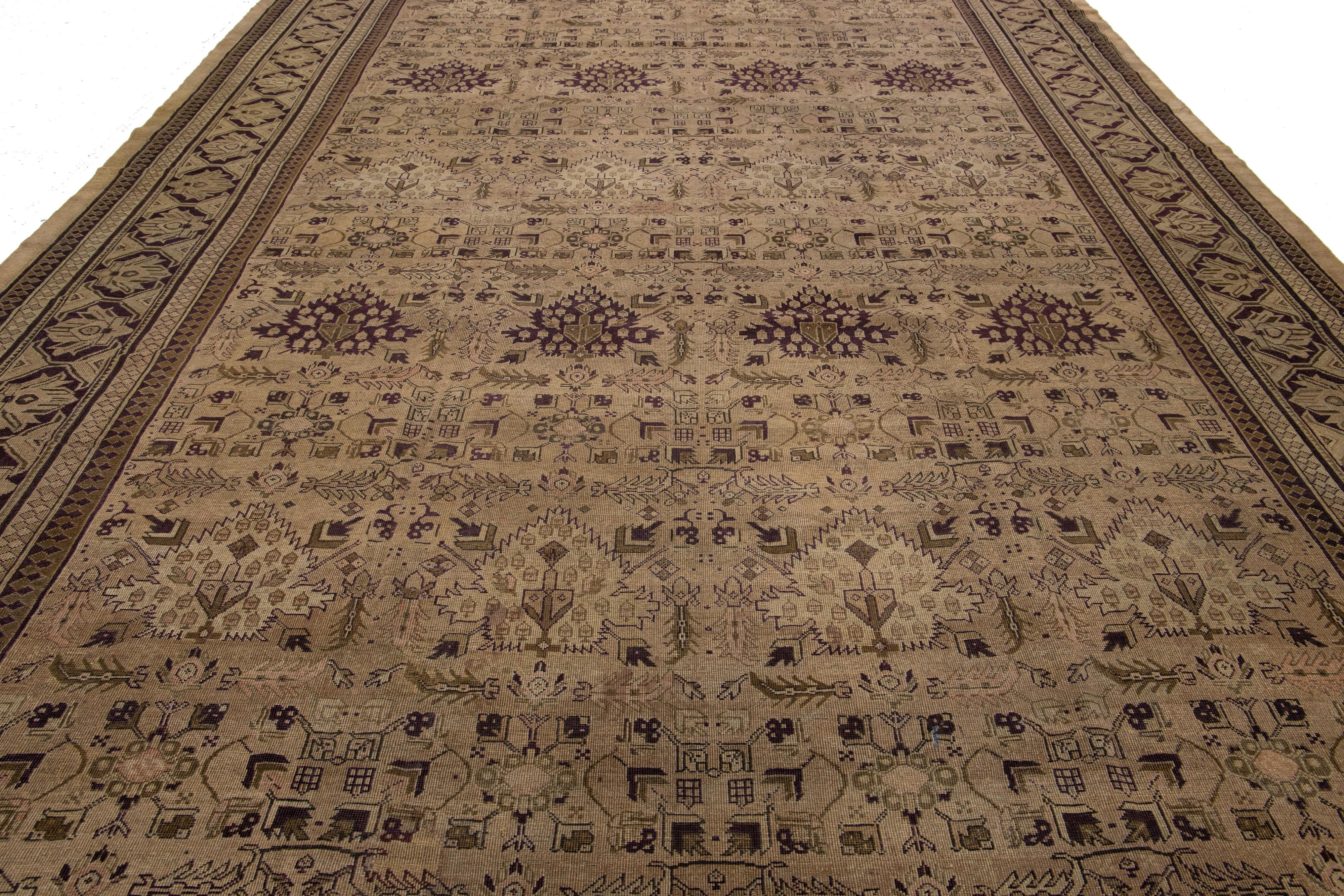 1900er Jahre Antiker indischer Amritsar Wollteppich in Brown mit Allover-Design (20. Jahrhundert) im Angebot