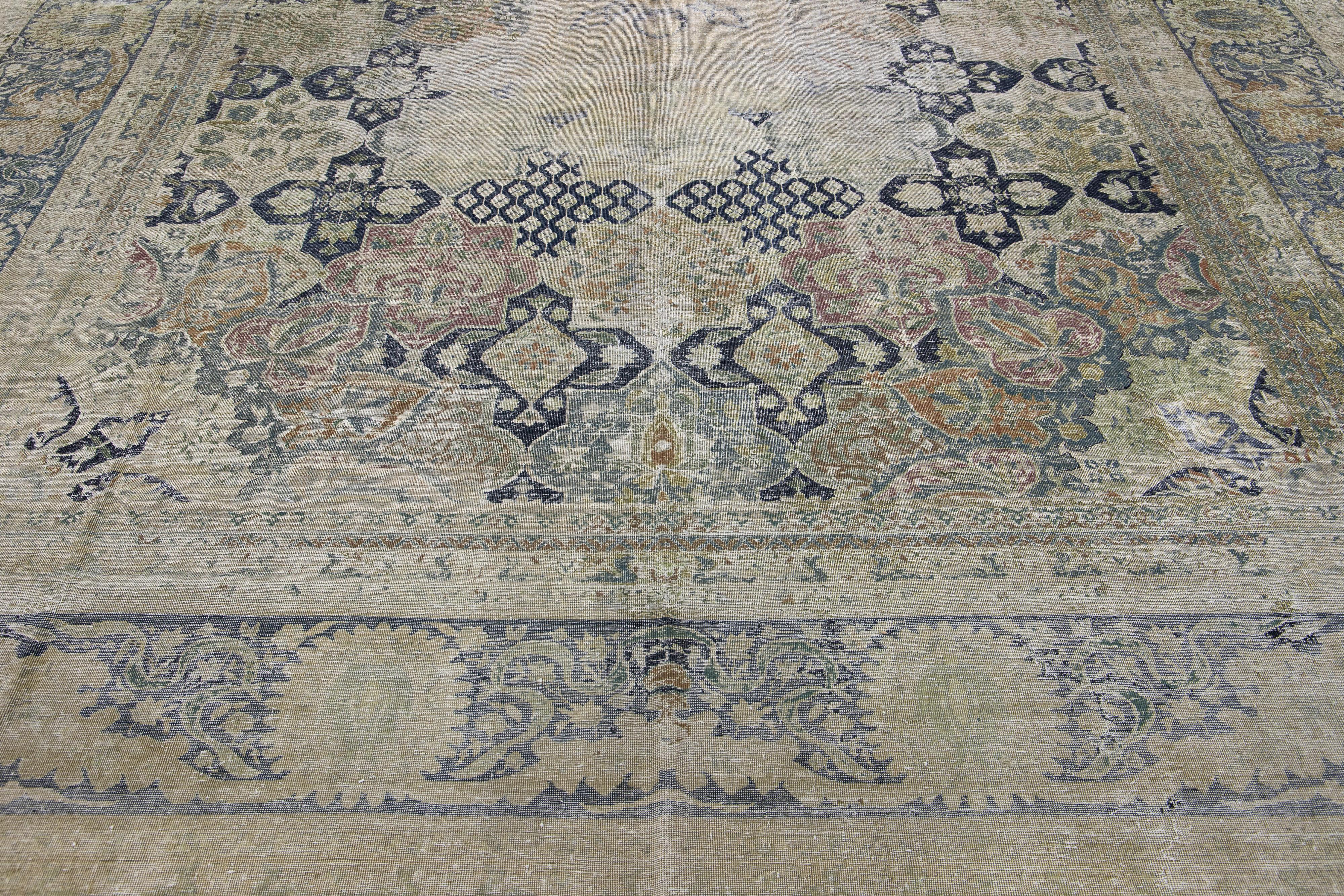 Islamic 1900s Antique Indian Larestan Wool Rug With Multicolor Medallion Motif For Sale