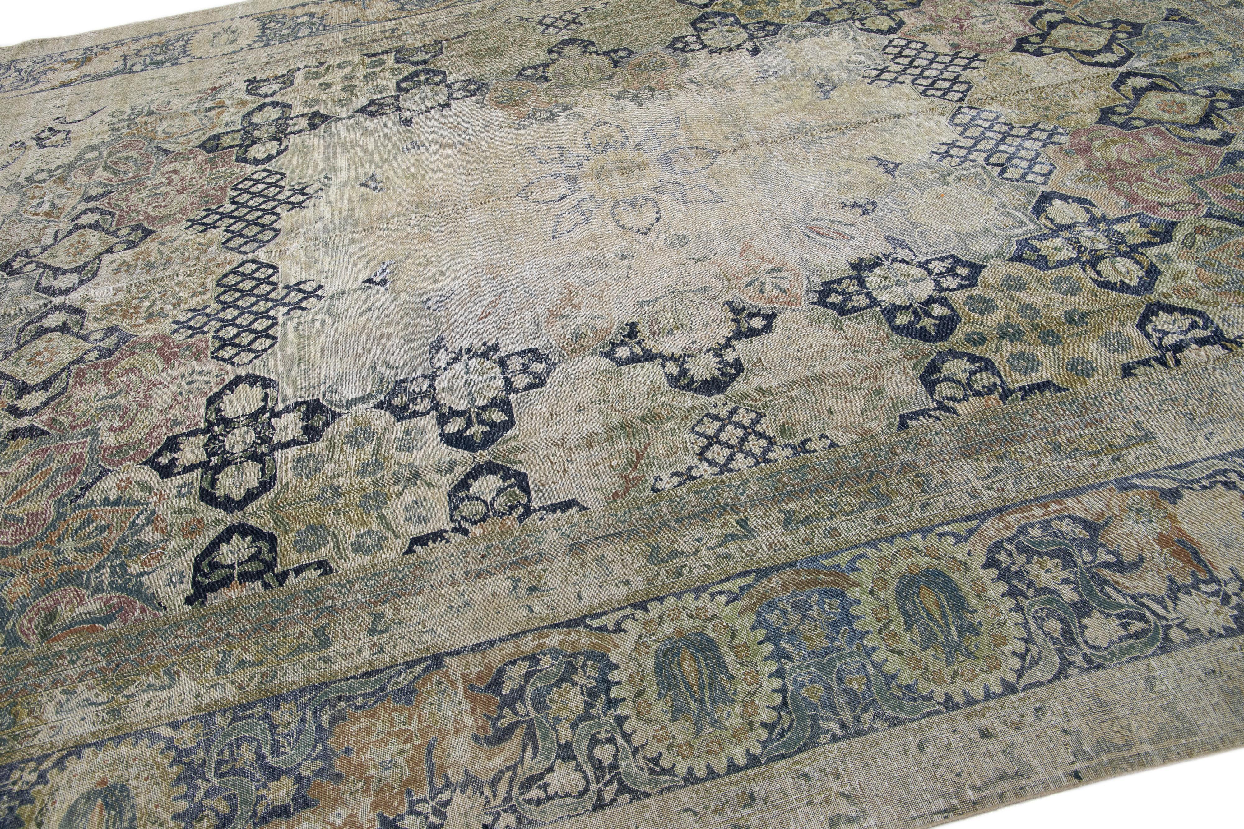 Hand-Knotted 1900s Antique Indian Larestan Wool Rug With Multicolor Medallion Motif For Sale