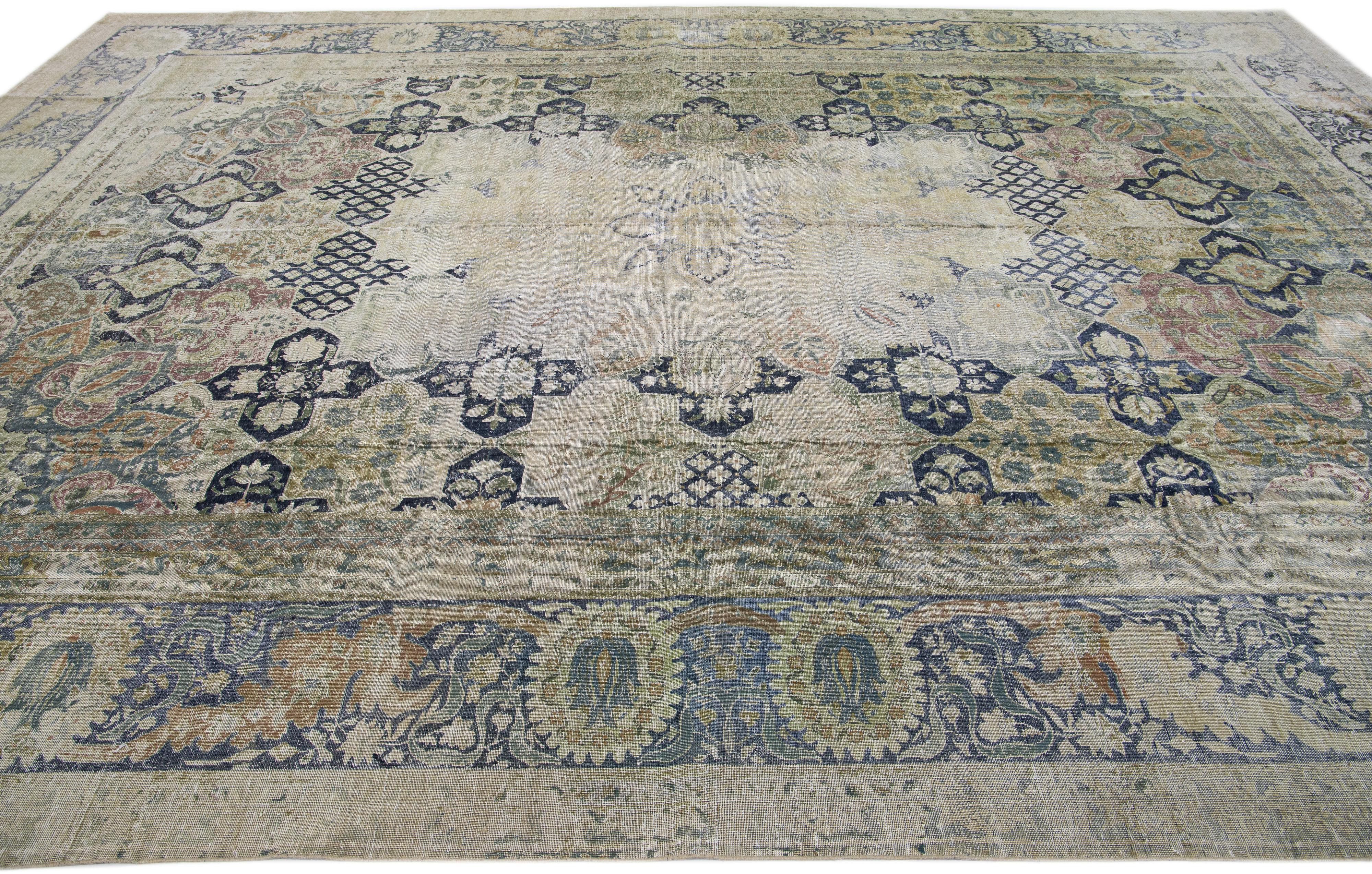 1900s Antique Indian Larestan Wool Rug With Multicolor Medallion Motif In Good Condition For Sale In Norwalk, CT