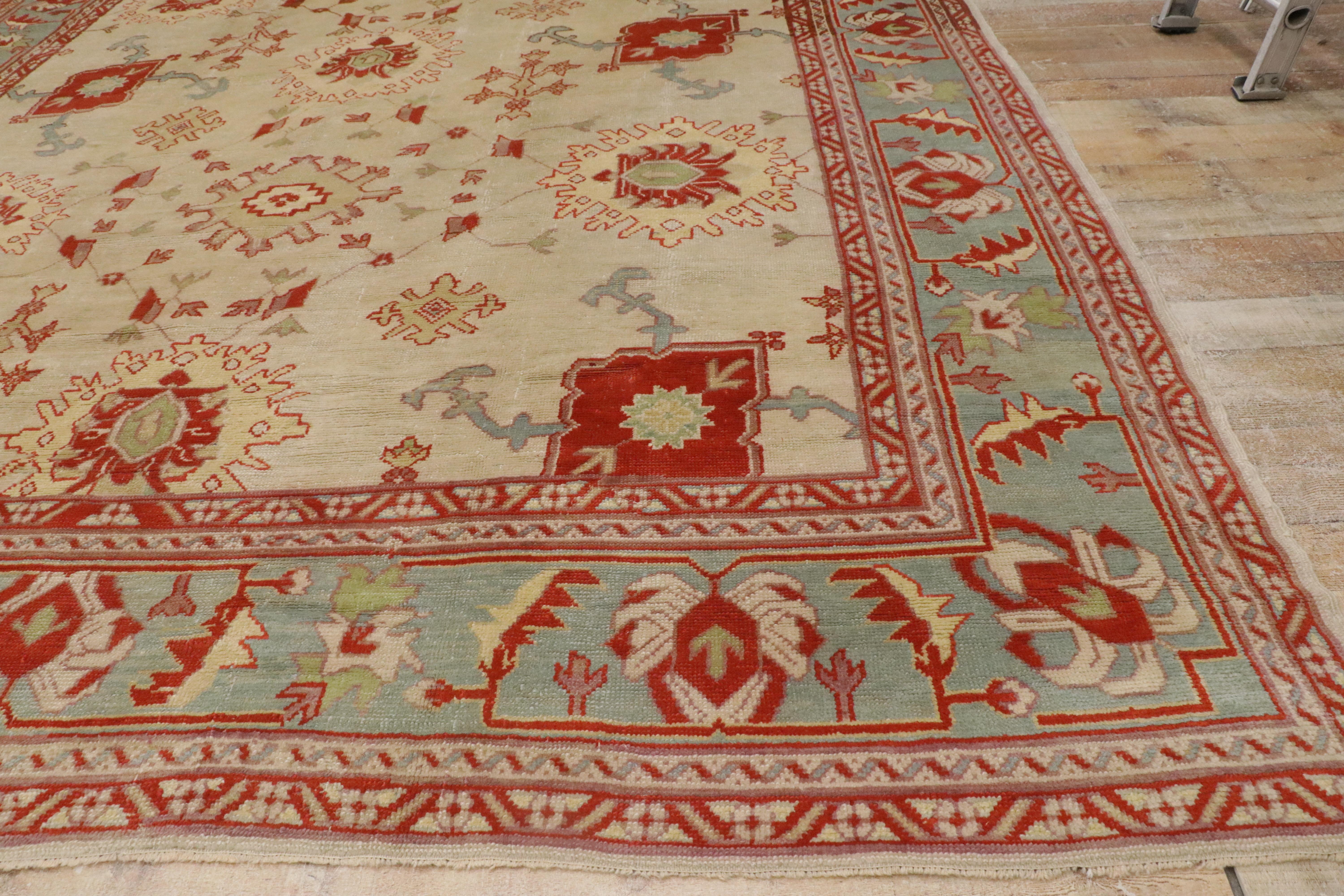1900's Antique Ivory Turkish Oushak Rug with Modern Mediterranean Style For Sale 6