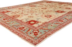 1900's Antique Ivory Turkish Oushak Rug with Modern Mediterranean Style