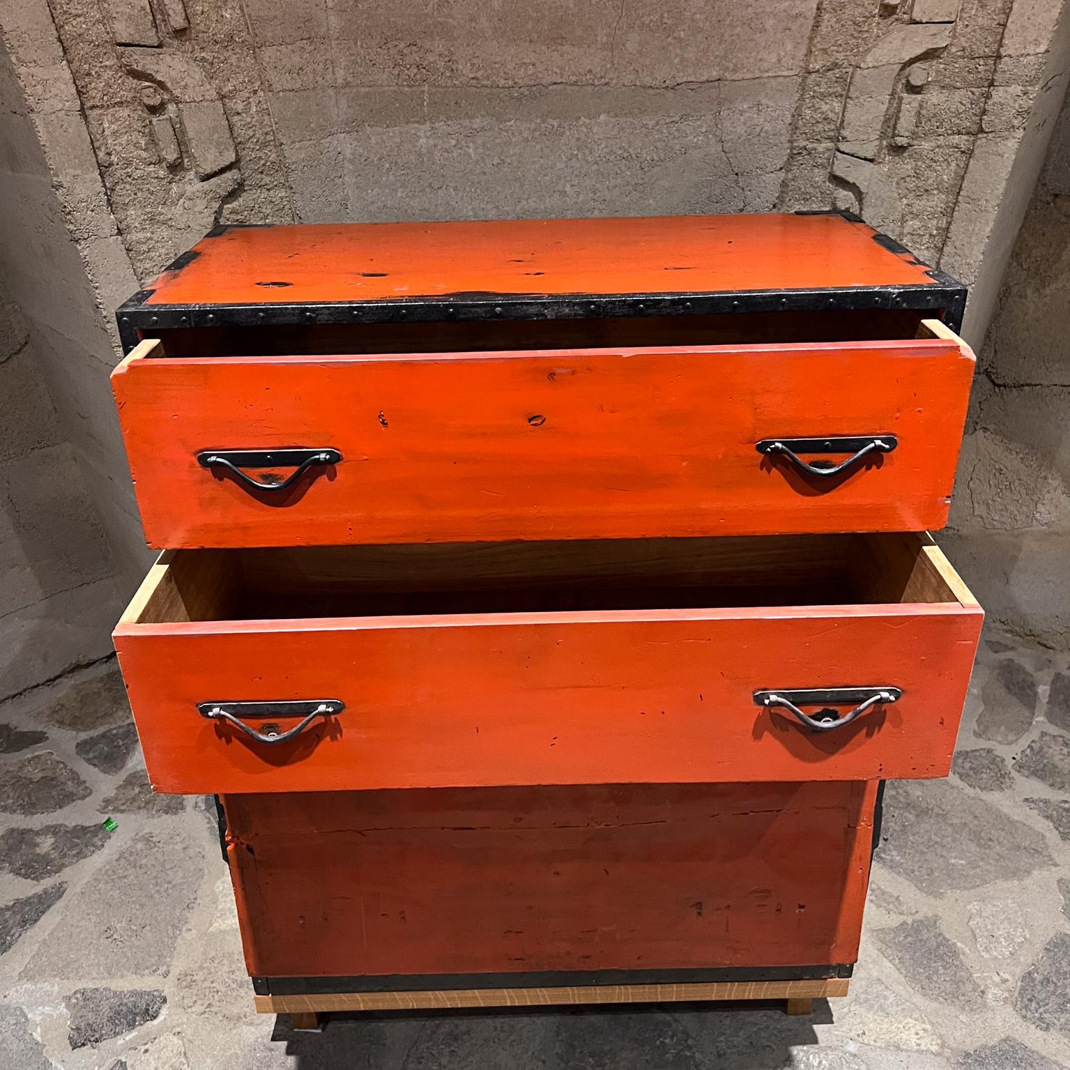 1900s Antique Japanese Tansu Red Cabinets Travel Chests For Sale 1