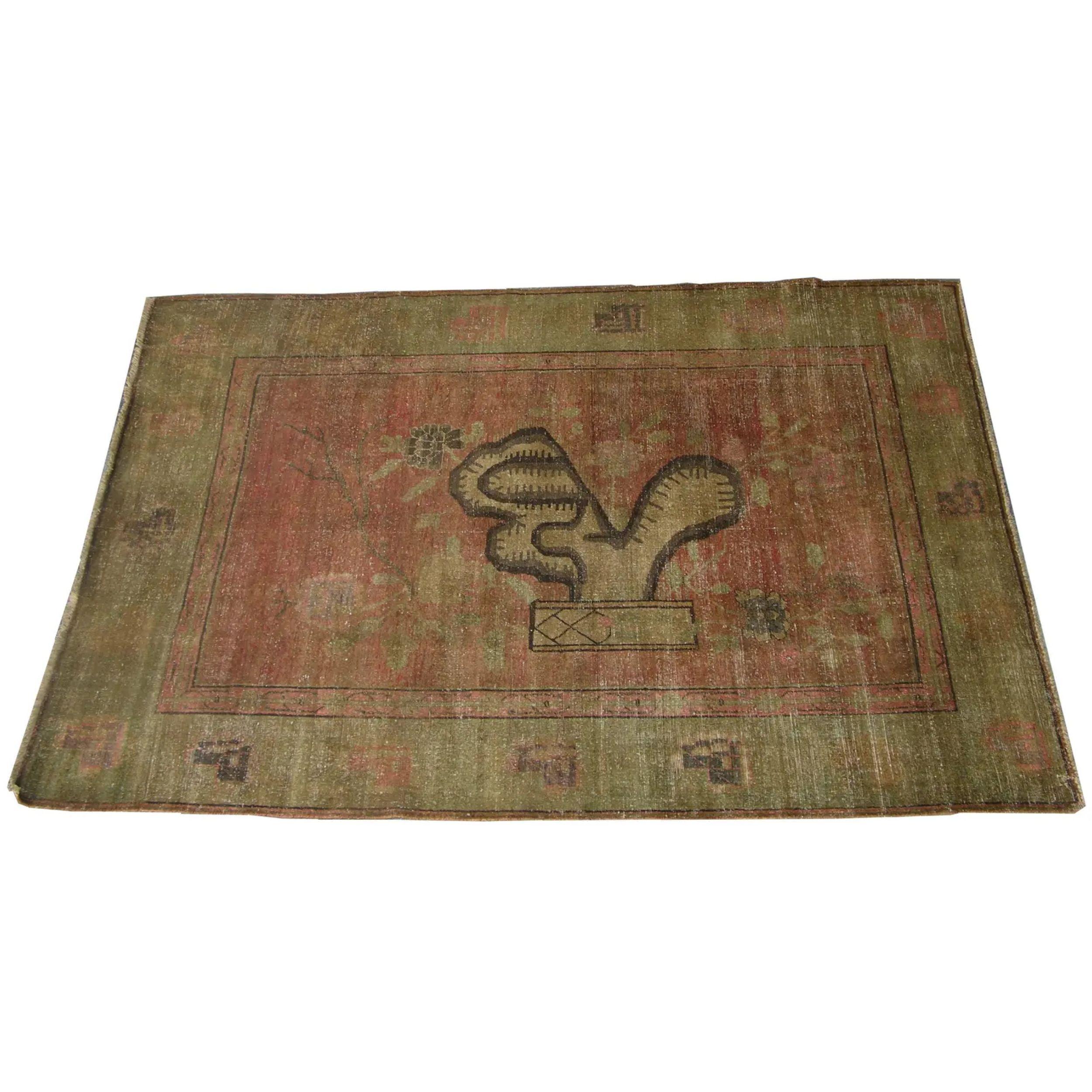 Early 20th Century 1900s Antique Khotan Samarkand Picasso Style Lion Rug 9'2'' X 6'1'' For Sale