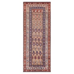 1900s Antique Kurdish Brown Earth Tone Traditional Tribal Paisley Runner Rug