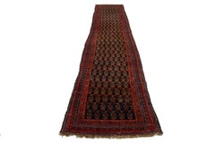 1900s Antique Malayer Wool Runner in Dark Blue With Boteh Pattern