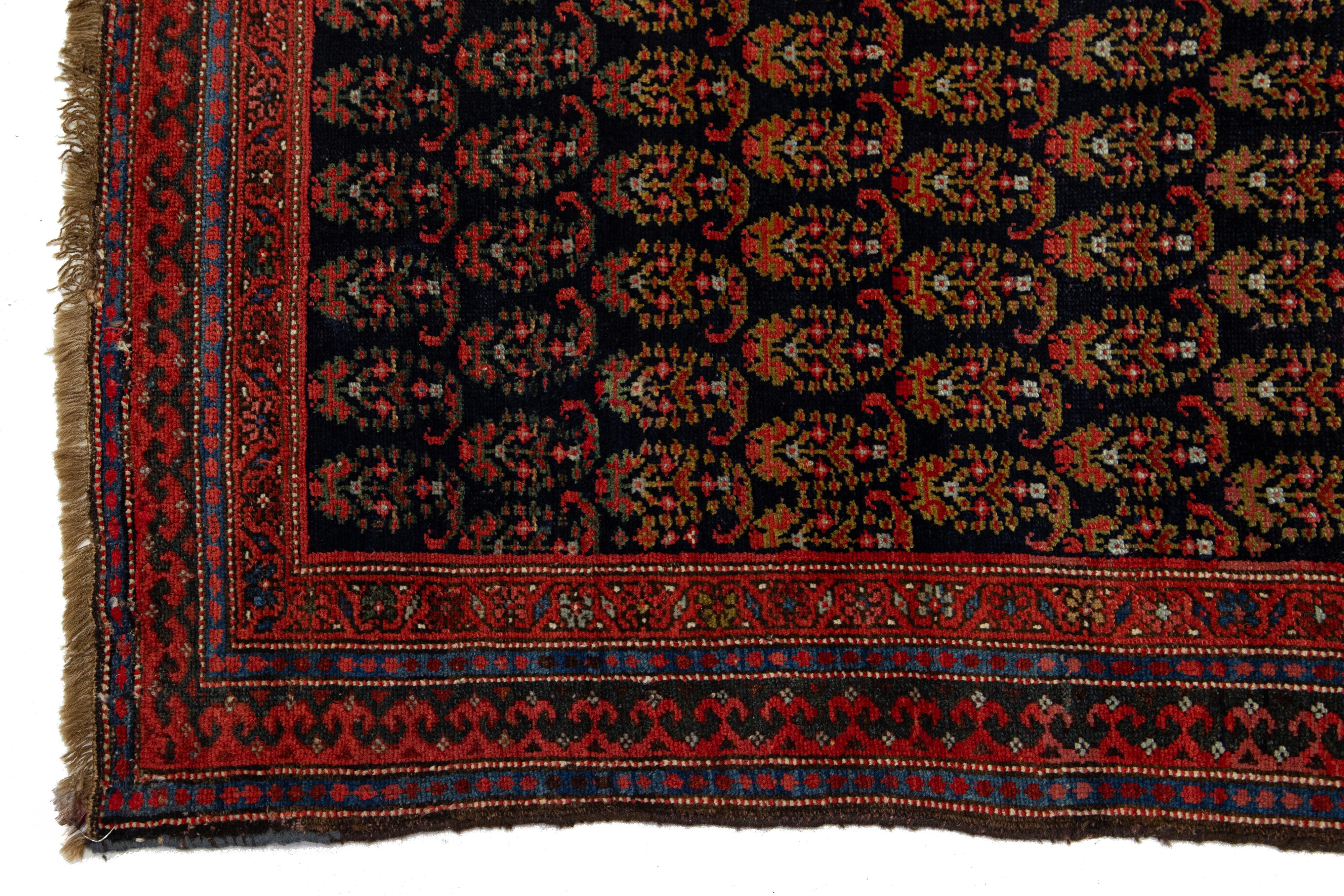 1900er Jahre Antiker Malayer Woll-Läufer in Dunkelblau mit Boteh-Muster (20. Jahrhundert) im Angebot