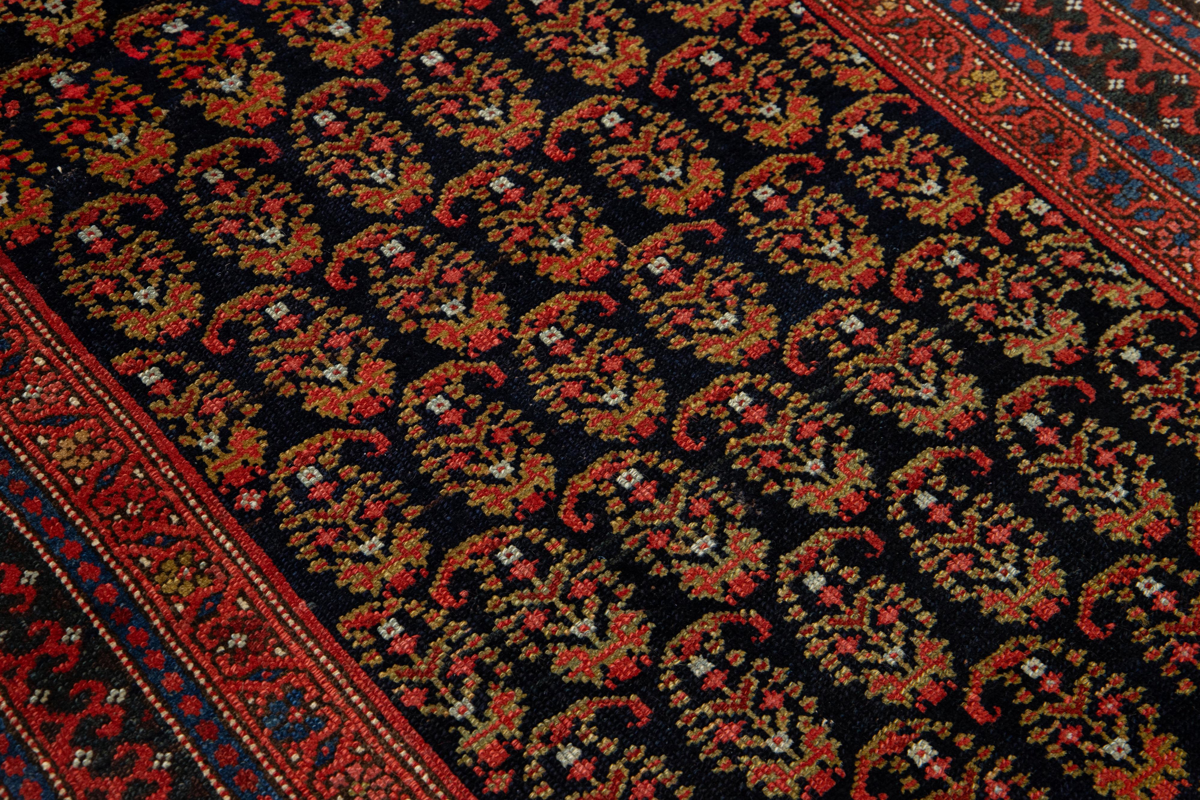 1900er Jahre Antiker Malayer Woll-Läufer in Dunkelblau mit Boteh-Muster (Wolle) im Angebot