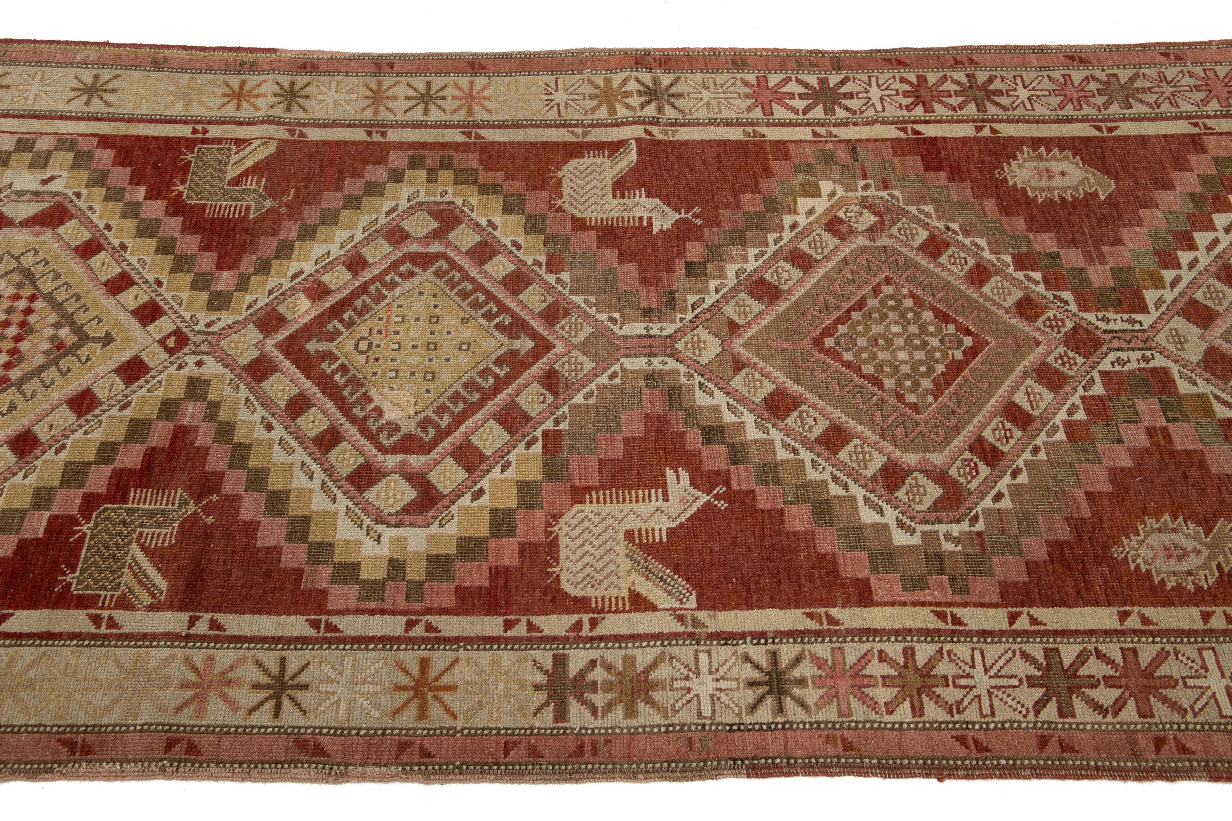 XX secolo Runner in lana Malayer antico del 1900 in colore rosso-ruggine in vendita
