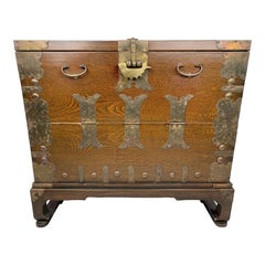 1900s Antique Oriental Bandaji Metal Mounted Chest