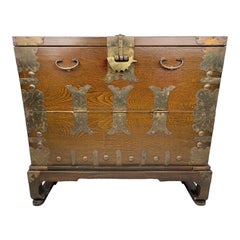 1900s Antique Oriental Bandaji Metal Mounted Chest