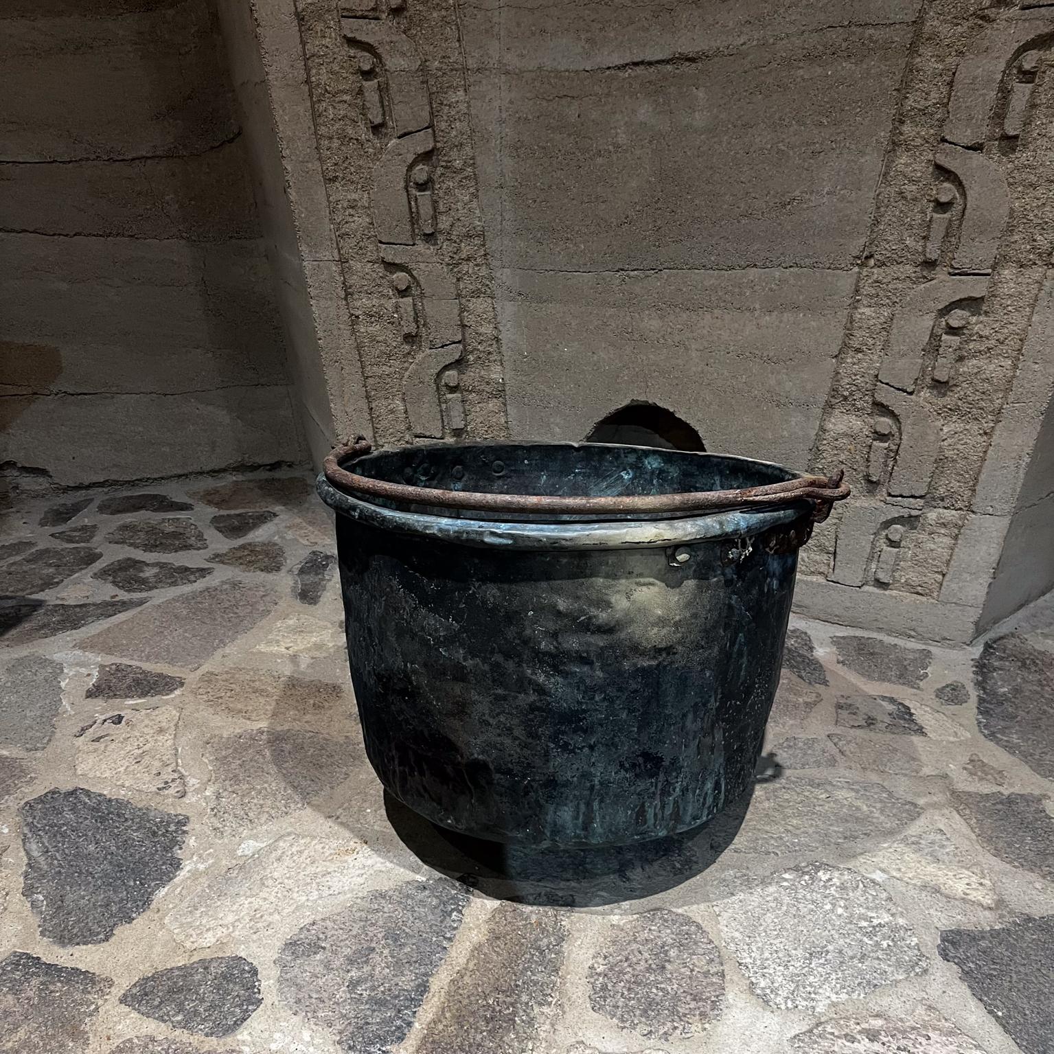 American 1900s Antique Patinated Copper Bucket Pot Jardiniere Iron Handle For Sale