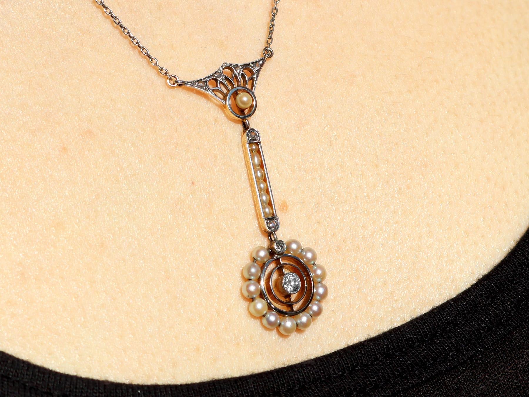 1900s, Antique Pearl and Diamond Gold Pendant For Sale 4