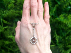 Antique Art Nouveau 14k Gold Pearl & Diamond Pendant, Circa 1900