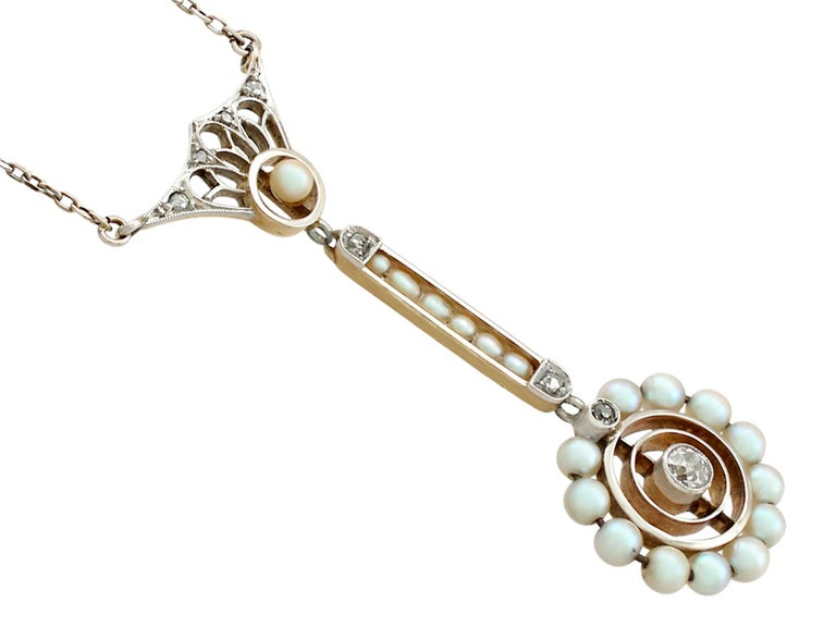 1900s Antique Pearl and Diamond Gold Pendant For Sale at 1stDibs