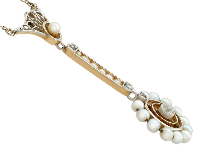 1900s Antique Pearl and Diamond Gold Pendant For Sale at 1stDibs