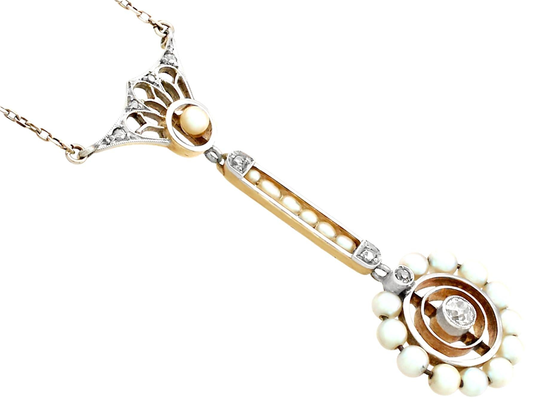 Round Cut 1900s, Antique Pearl and Diamond Gold Pendant For Sale